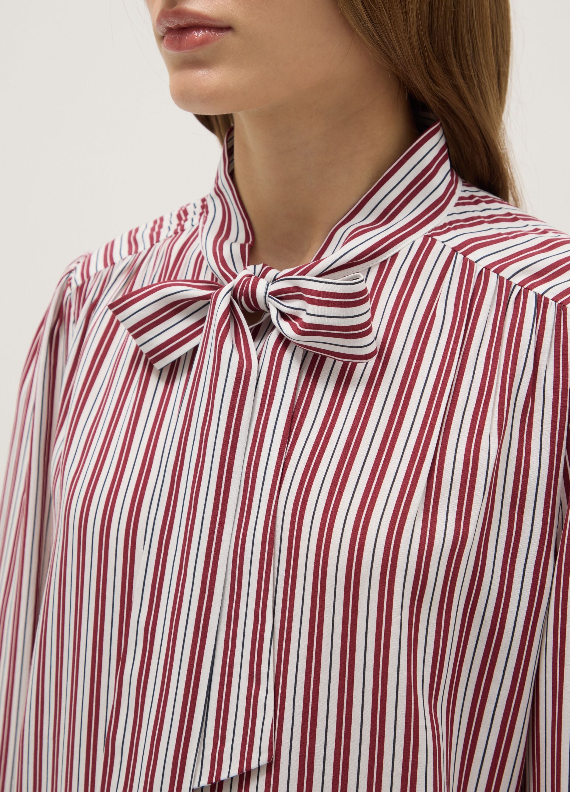 Regular red shirt with stripes in pure viscose