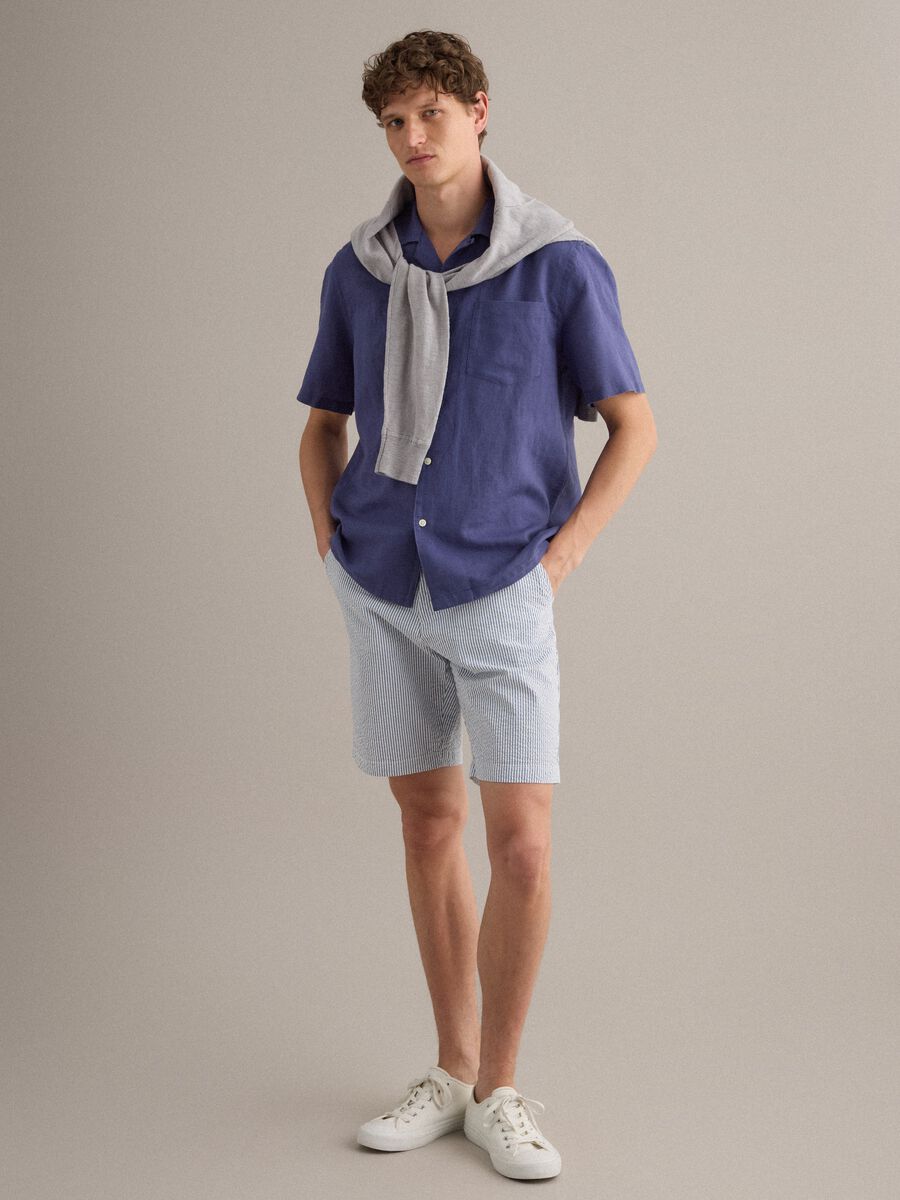Multicolour striped regular-fit stretch cotton shorts_0