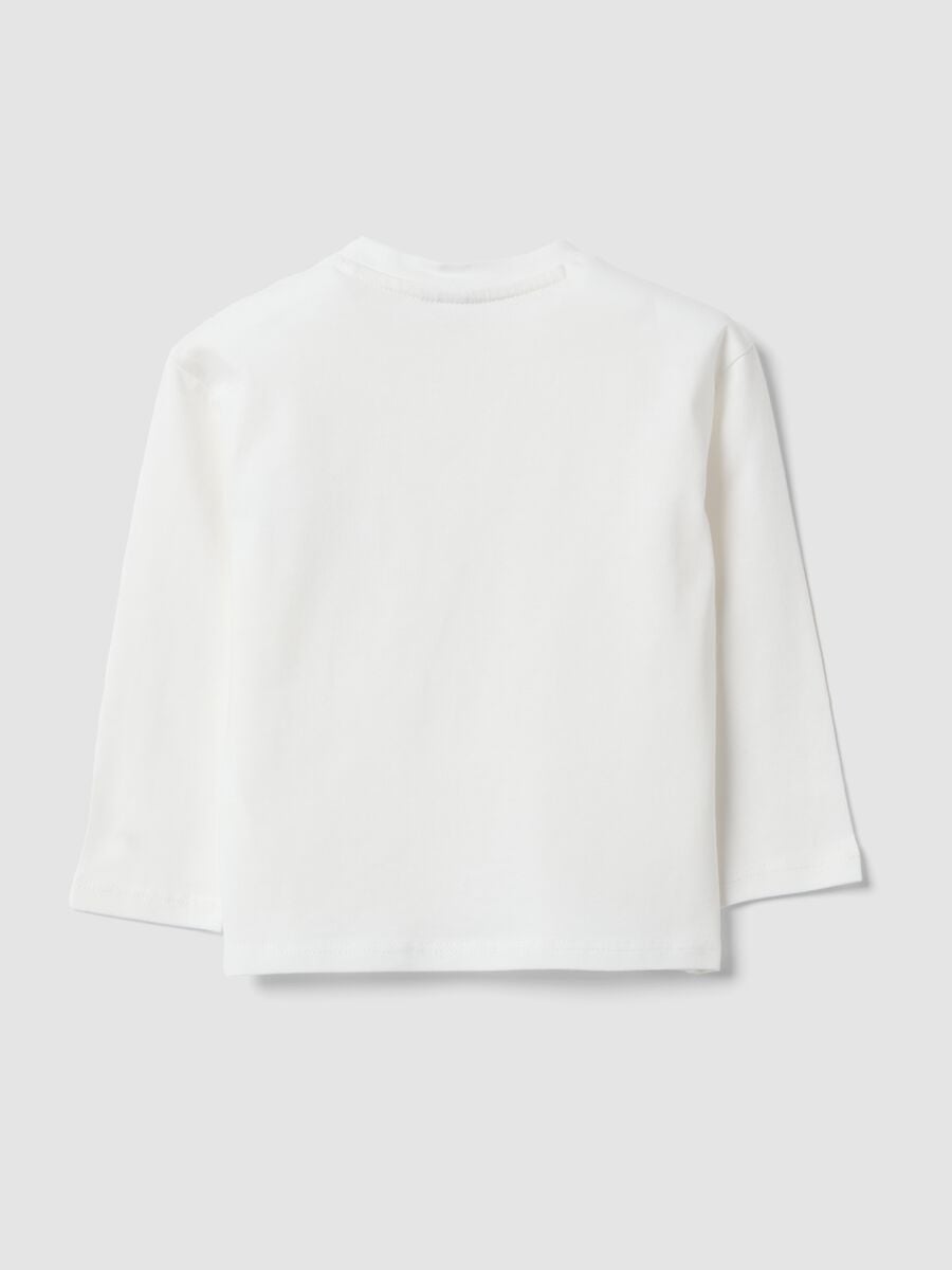 White pure organic cotton crew-neck T-shirt with chest pocket for baby boy_1