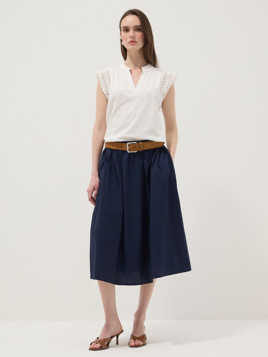 Blue pure cotton midi skirt_0