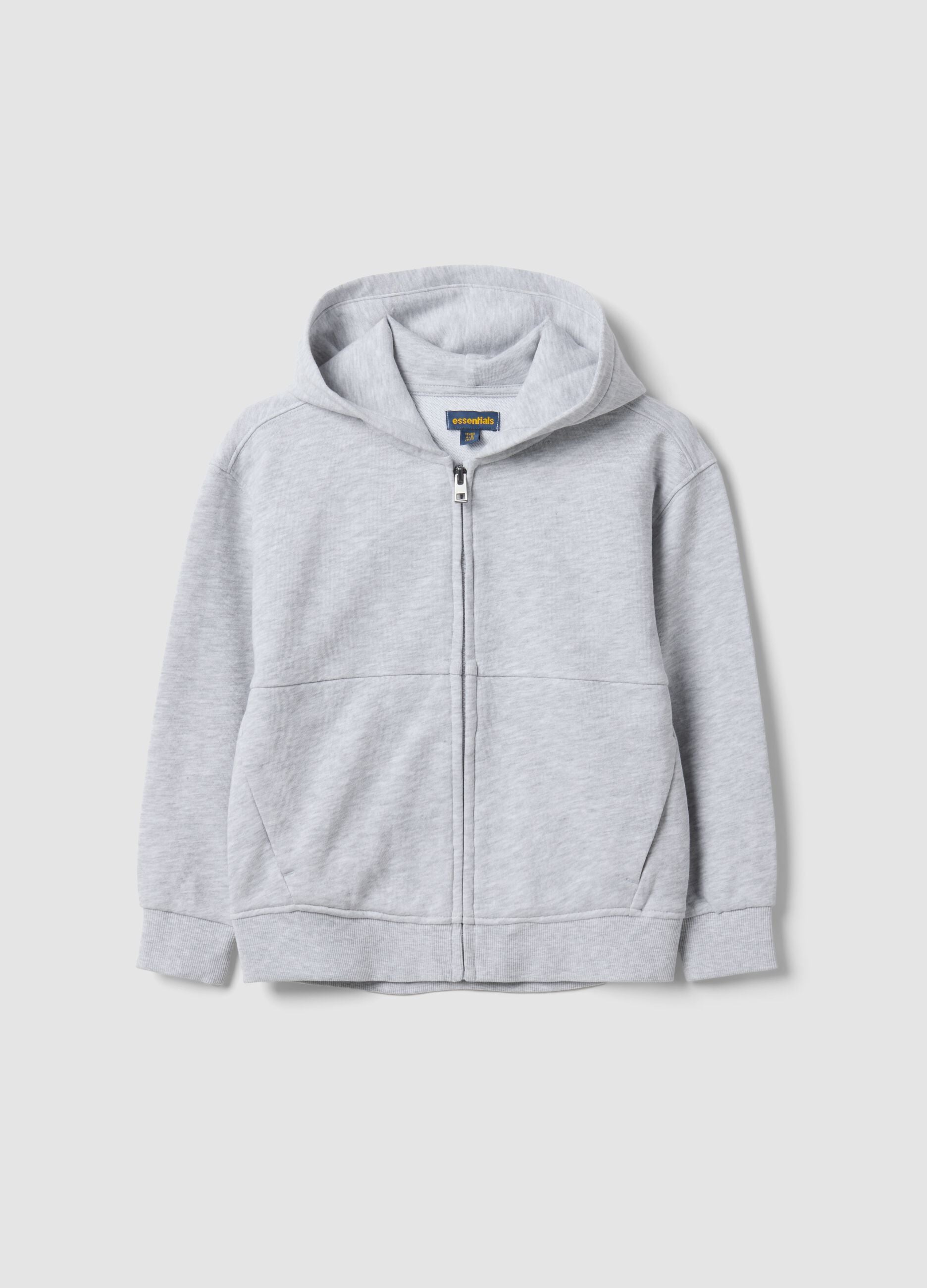 Grey organic cotton hooded sweatshirt with oversized fit for boys