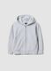 Grey organic cotton hooded sweatshirt with oversized fit for boys_0