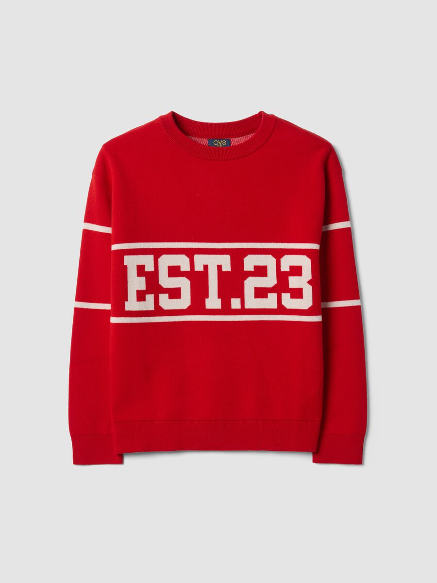 Maglione rosso in misto cotone jacquard girocollo_3