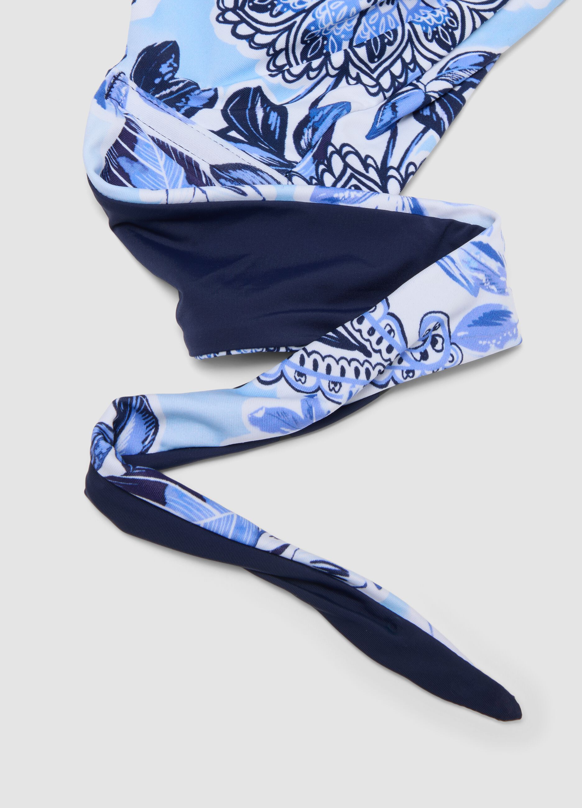 Blue stretch fabric bikini top