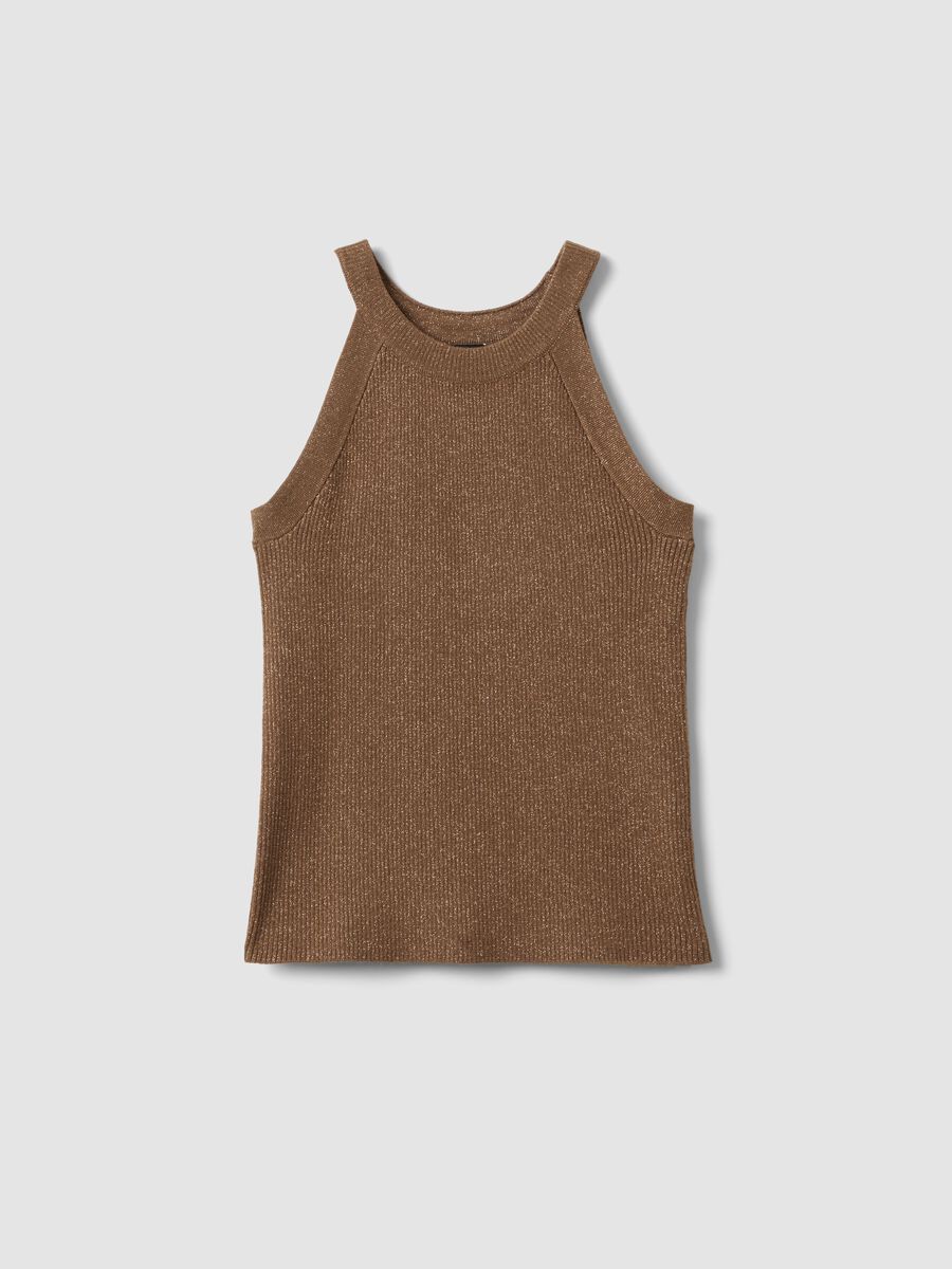 Brown viscose blend fitted tank top_4