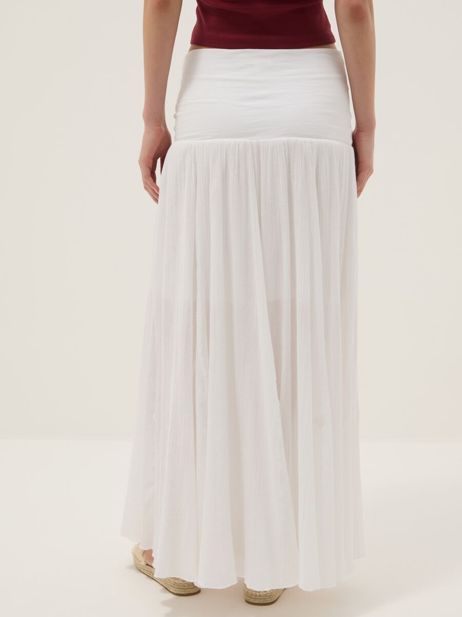 Long white pure cotton skirt with elasticated waist and sheer detailing_2