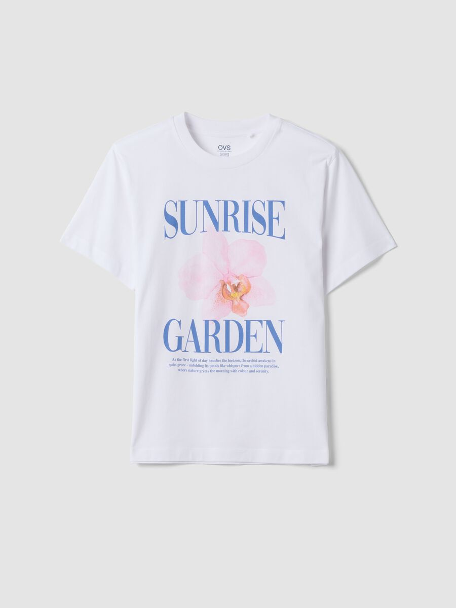 White pure cotton T-shirt with floral print, regular fit_4