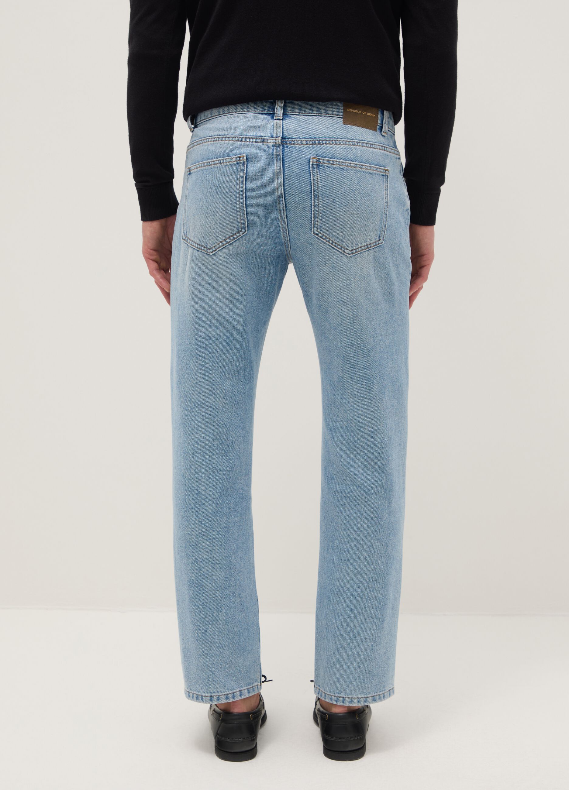 Blue cotton blend trousers in regular fit