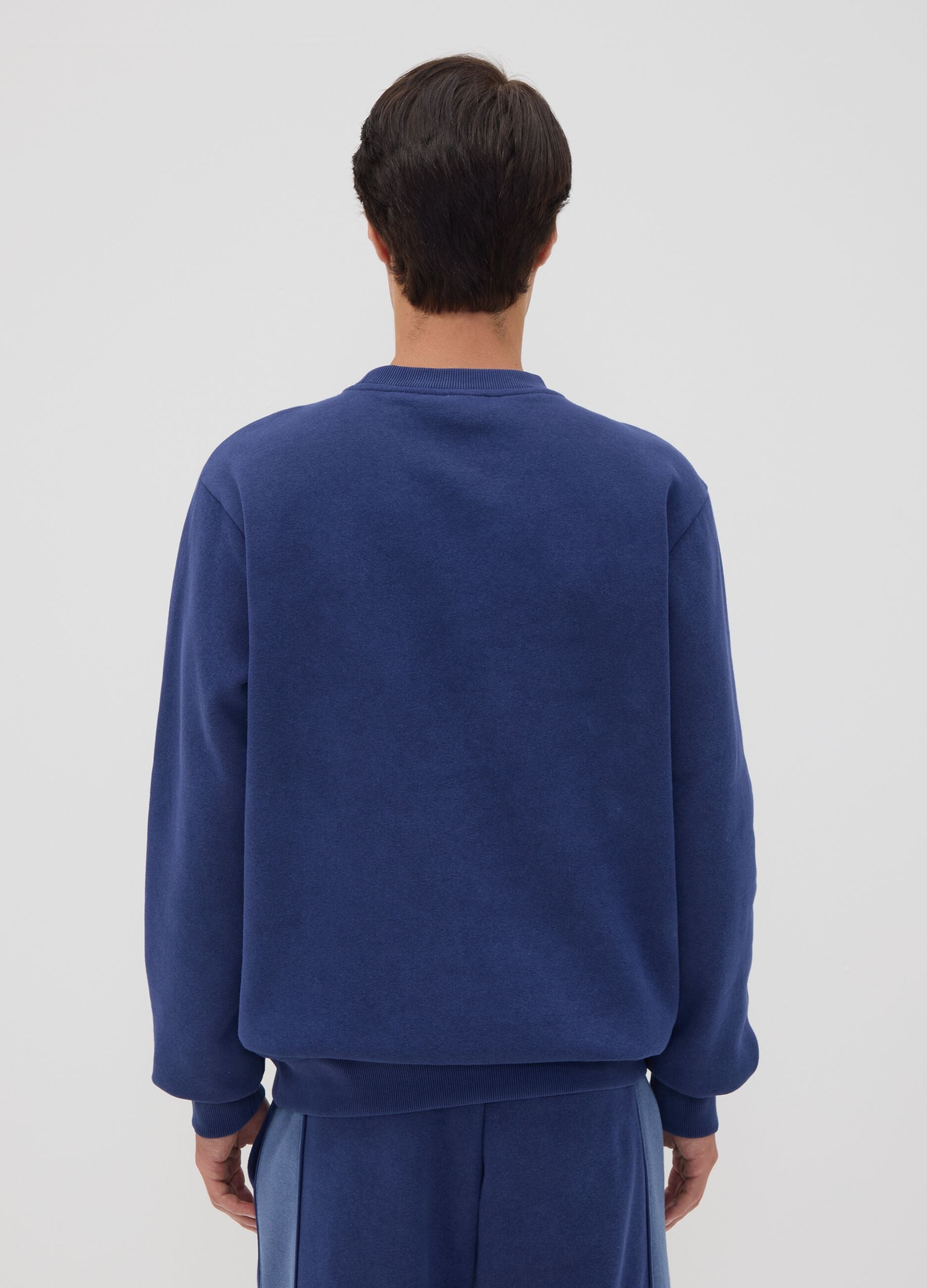 Blue cotton-blend crew-neck sweatshirt with logo