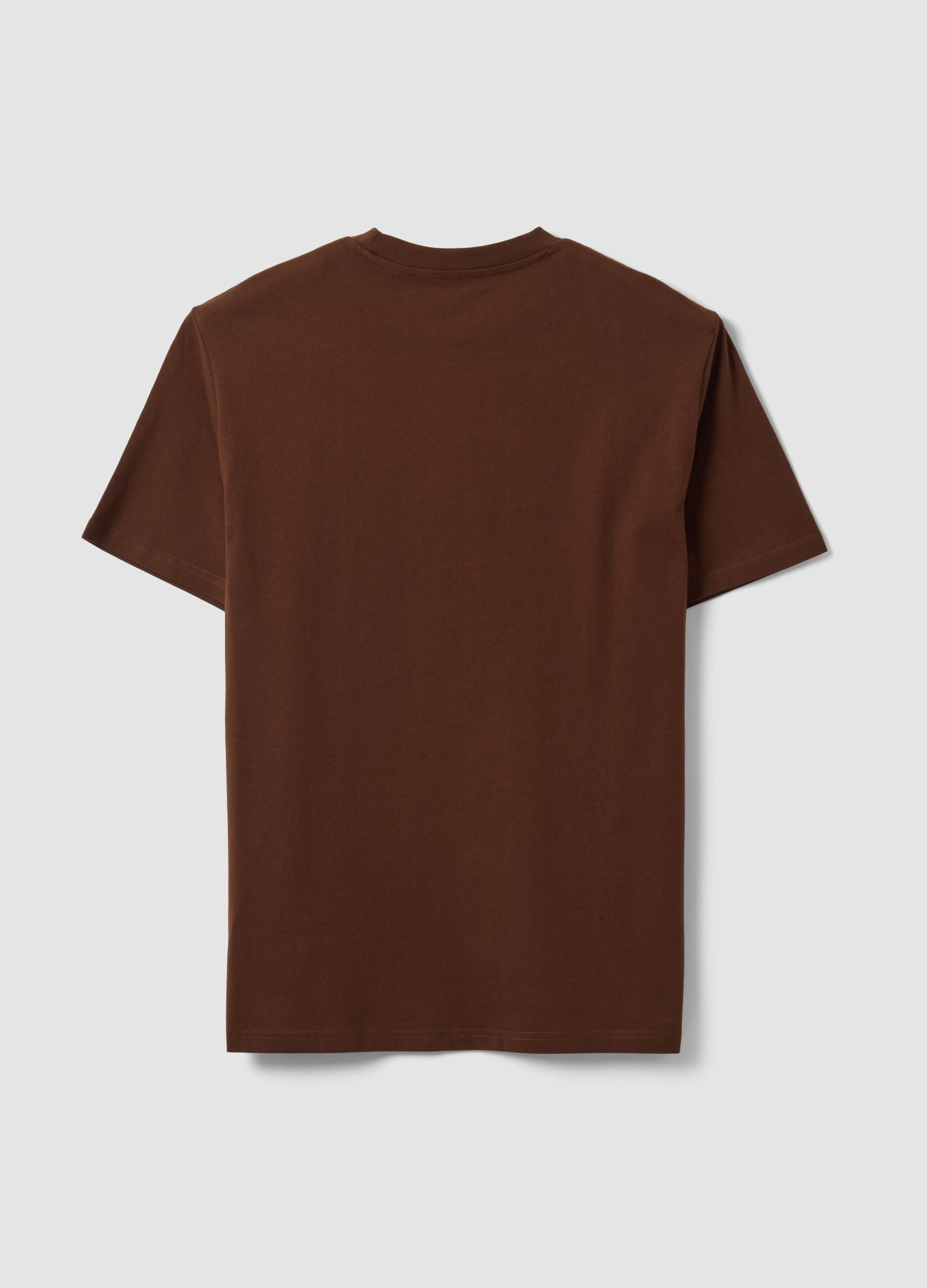 Brown pure cotton jersey slogan T-shirt, regular fit