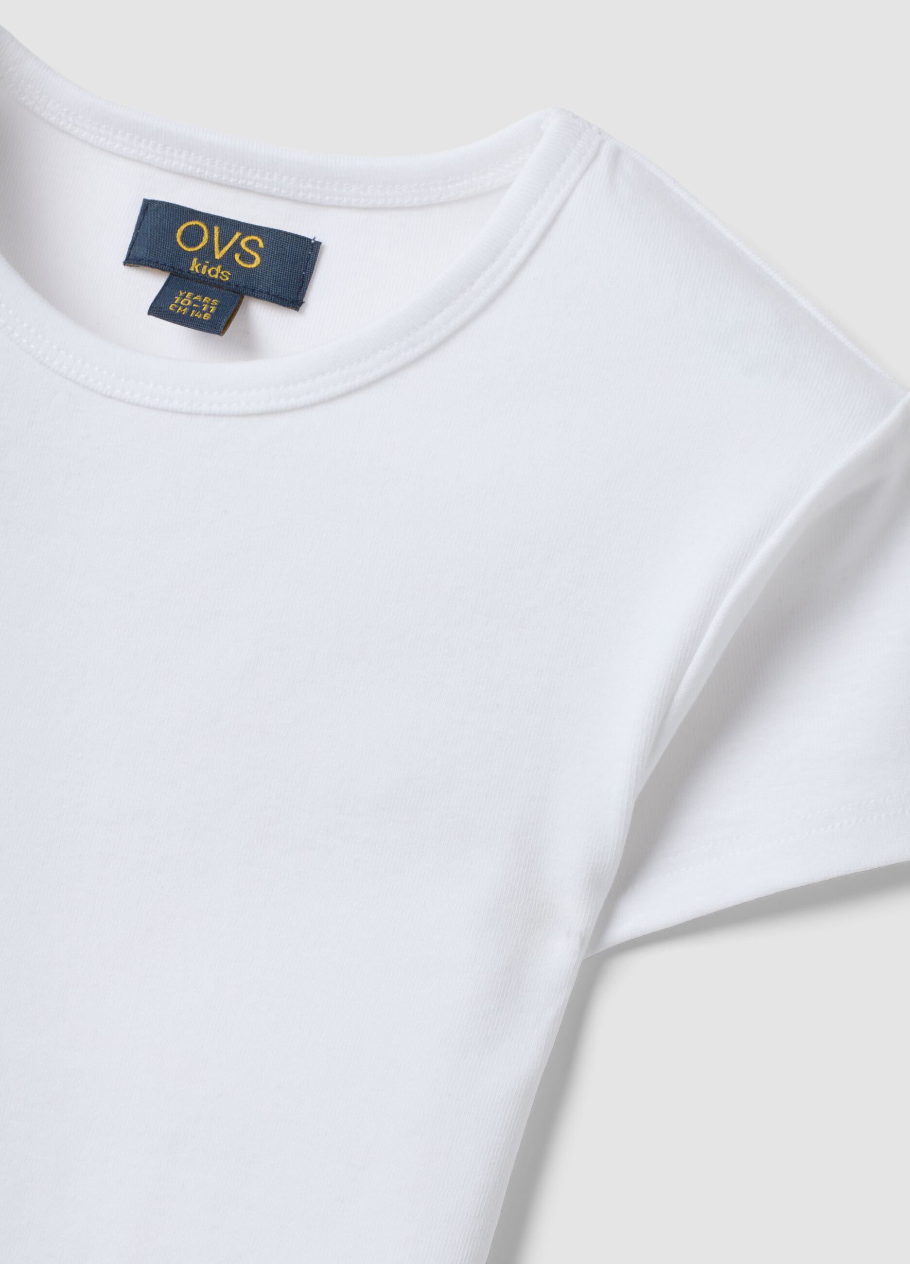 White fitted short-sleeved stretch organic cotton T-shirt for girls