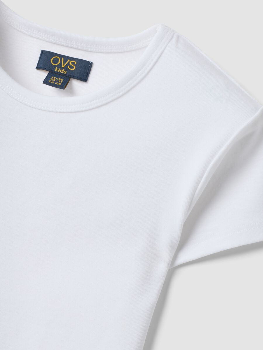 White fitted short-sleeved stretch organic cotton T-shirt for girls_2
