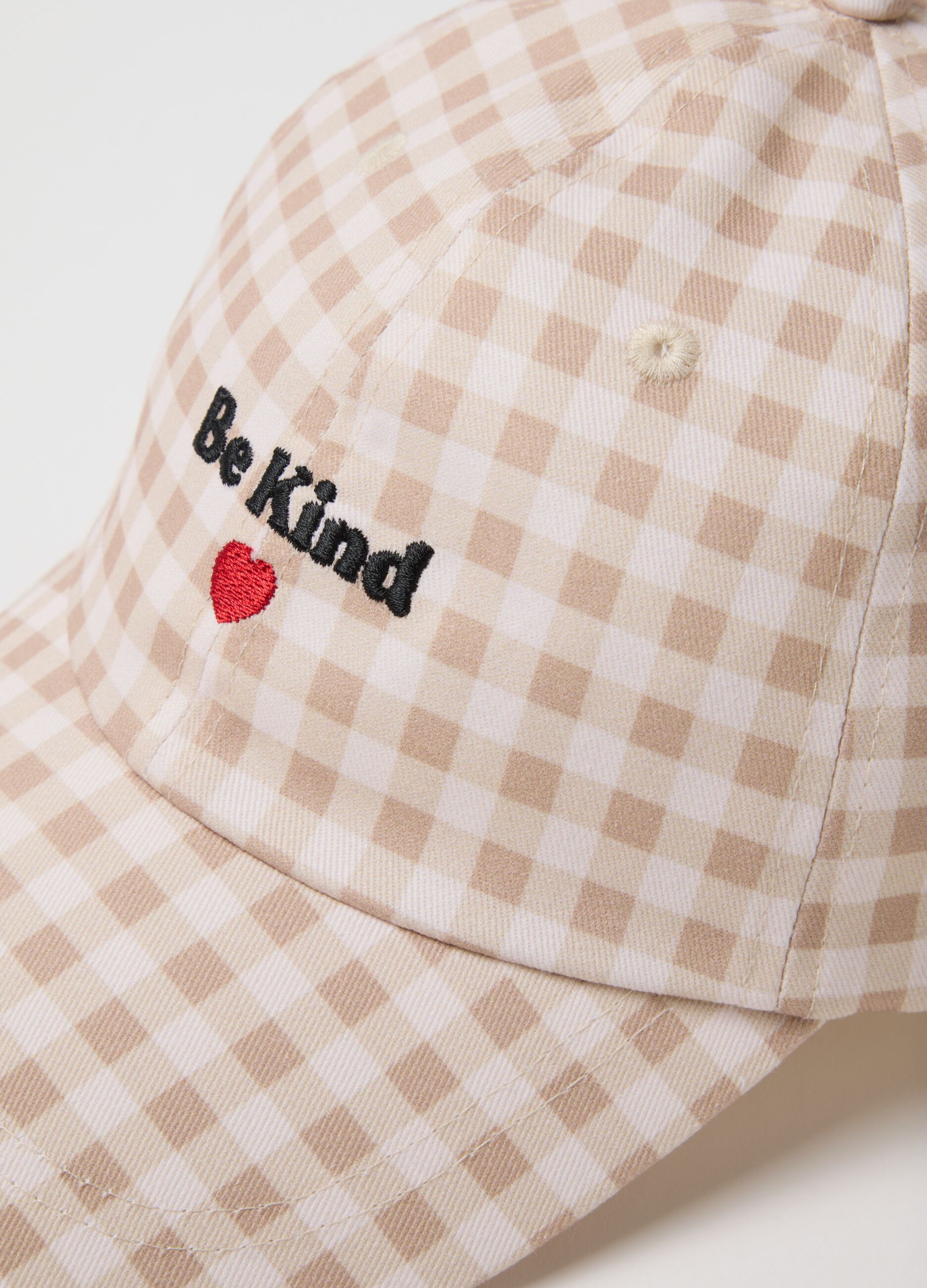 Multi-coloured checked pure cotton baseball cap with embroidery