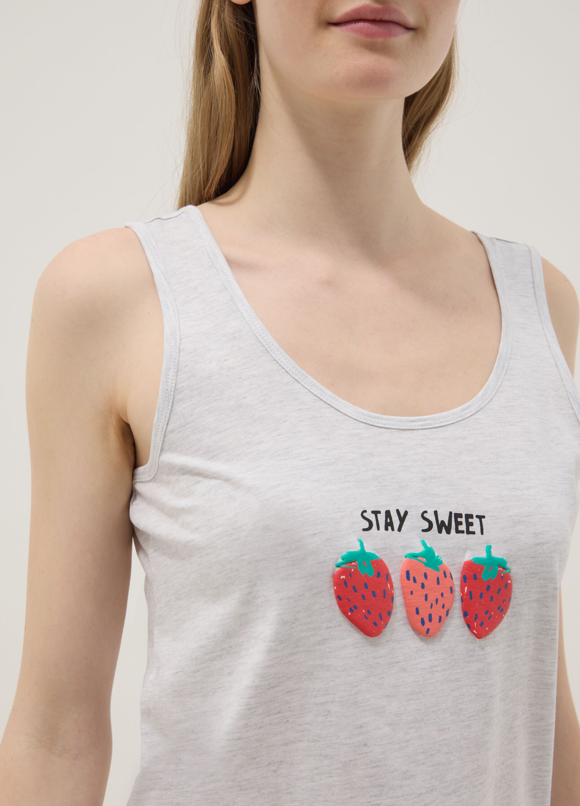 Grey stretch cotton pyjama regular fit with strawberries