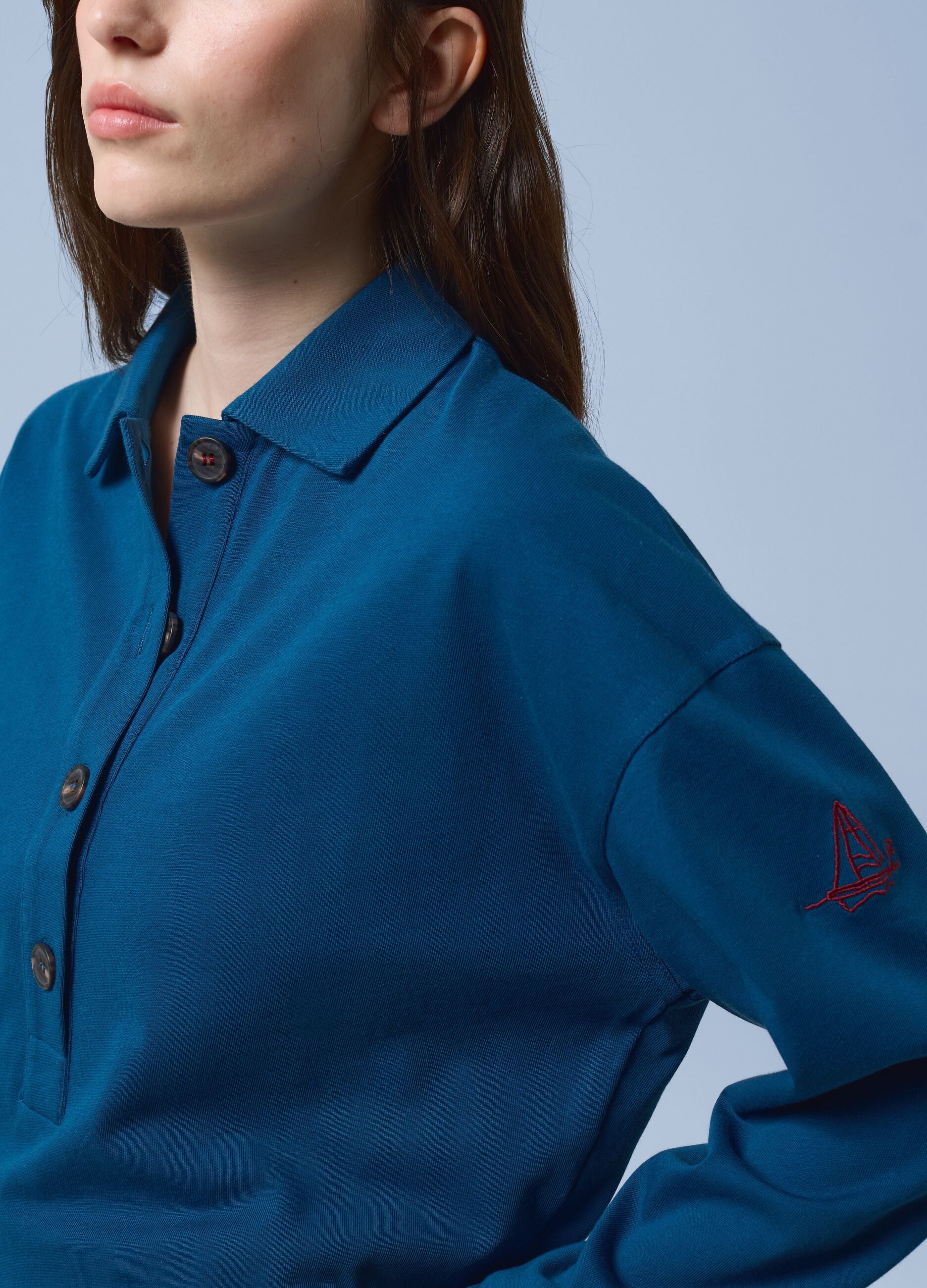 ALTAVIA SAILING blue long-sleeve polo shirt in pure cotton