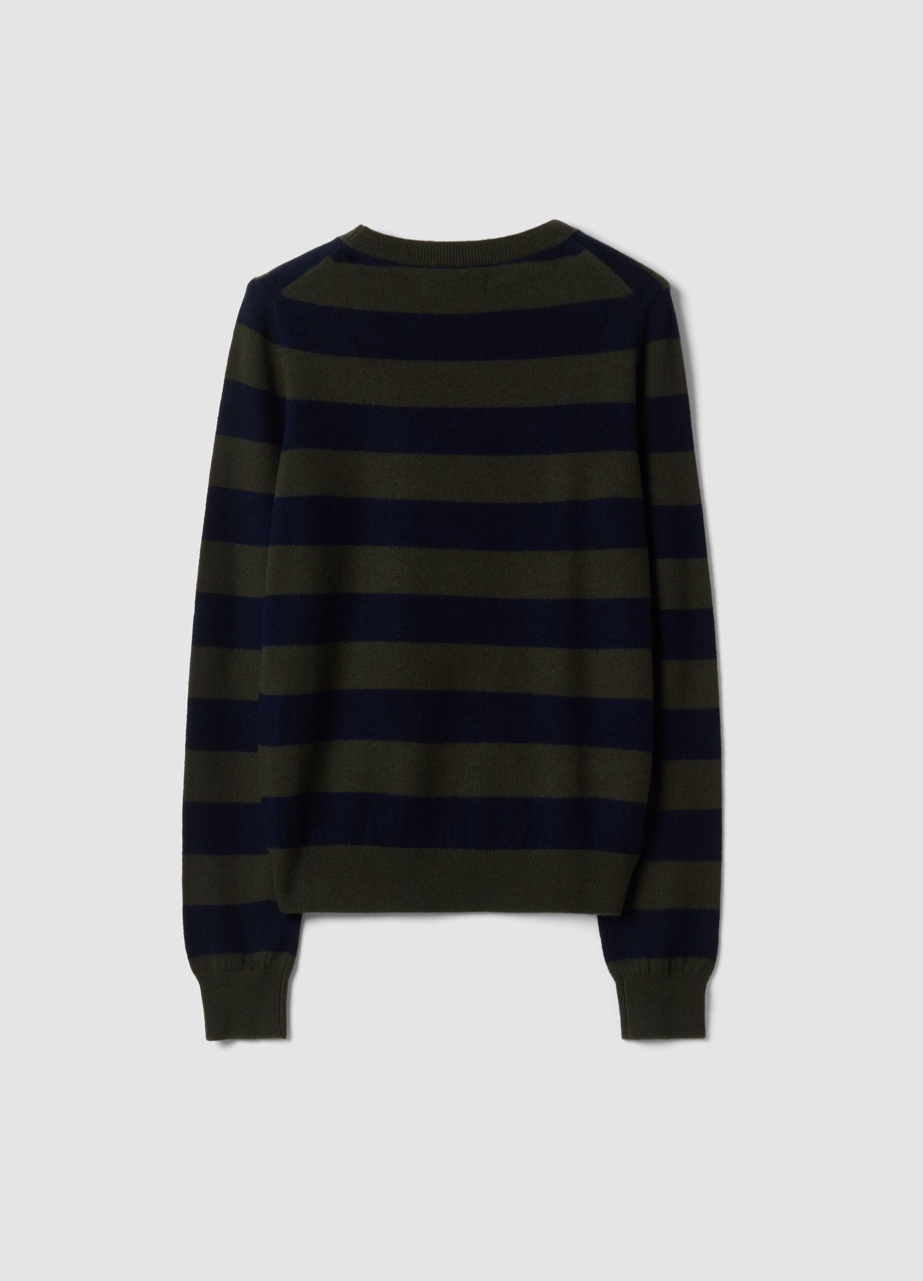 Green pure wool striped crew-neck jumper