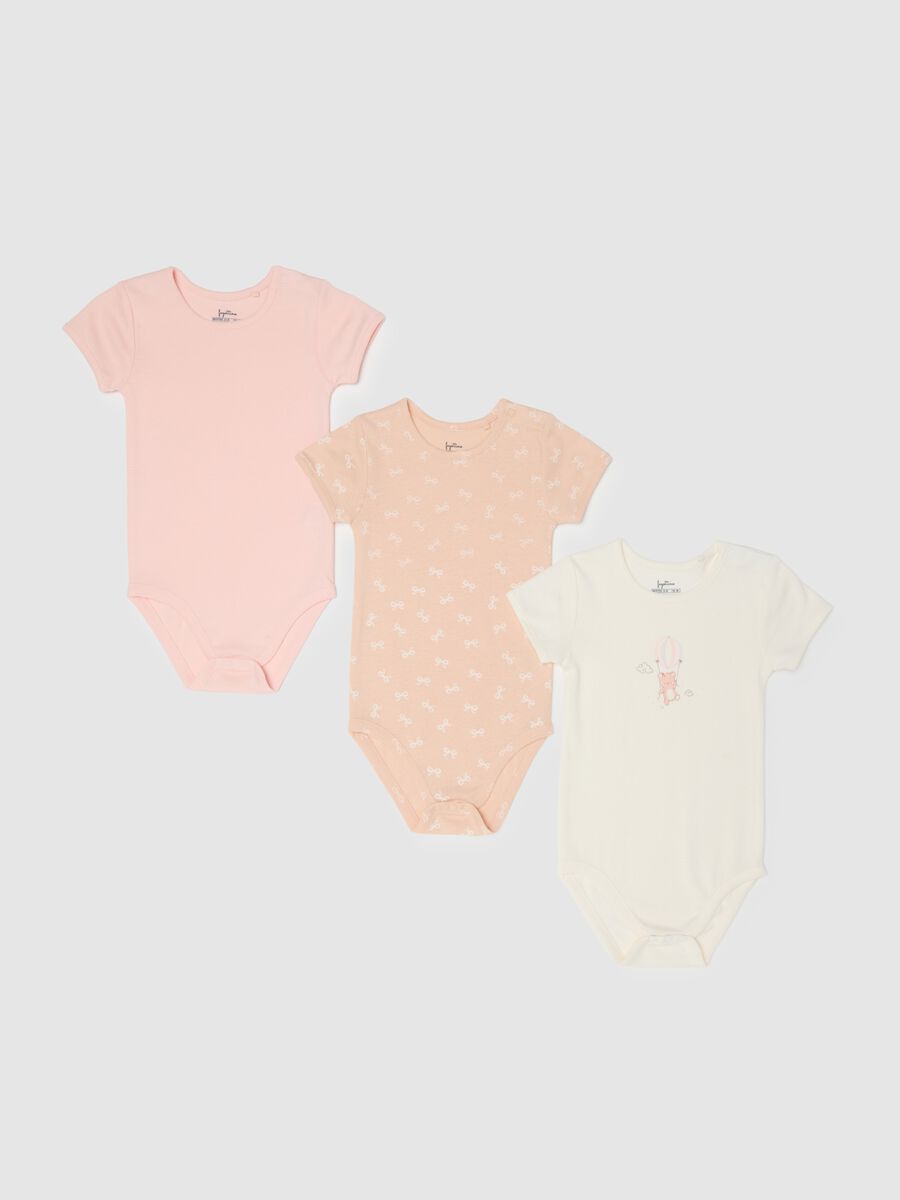 Tripack body in puro cotone multicolor maniche corte per neonati_0