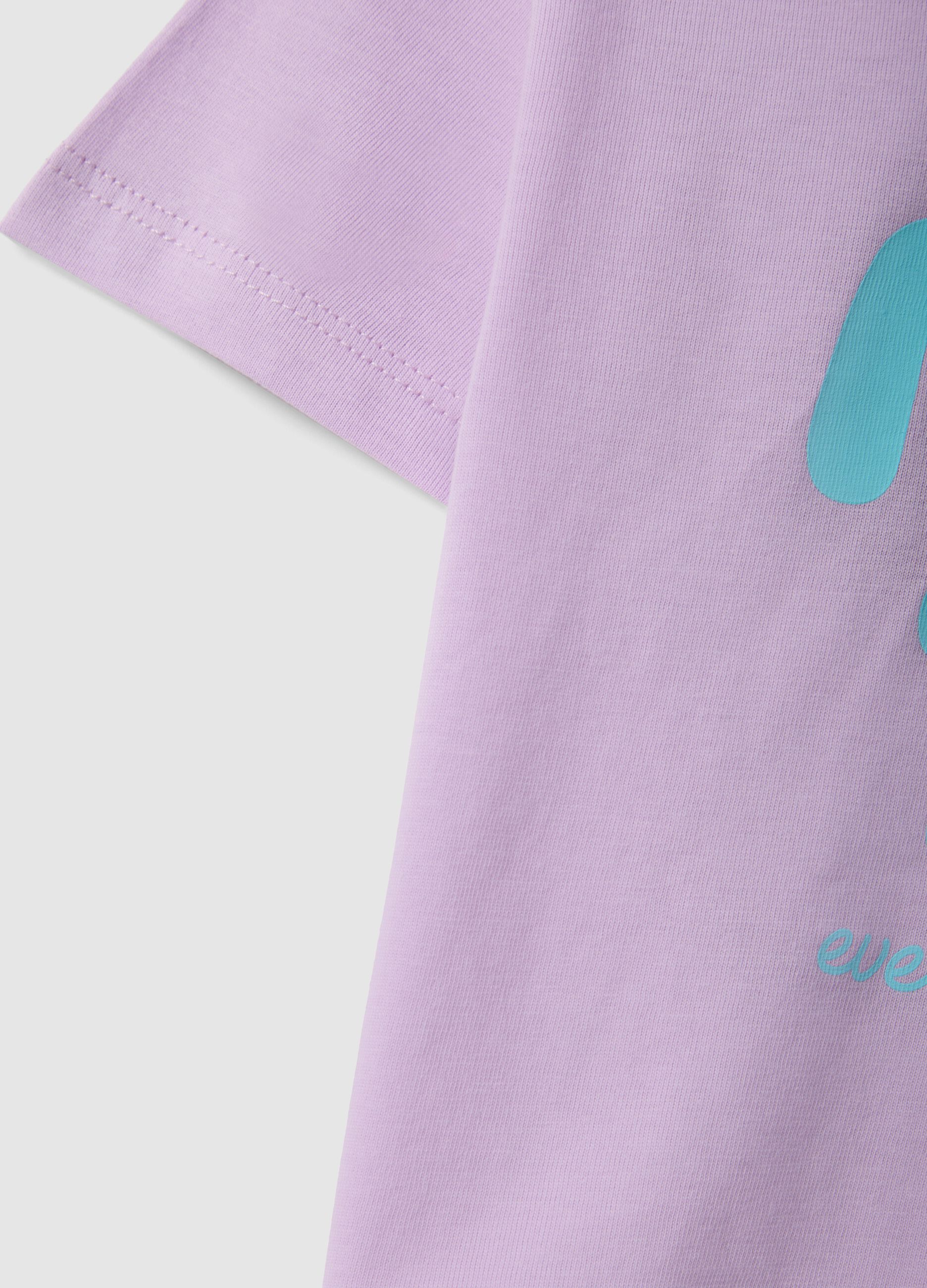 Girls' violet pure cotton boxy fit T-shirt with print