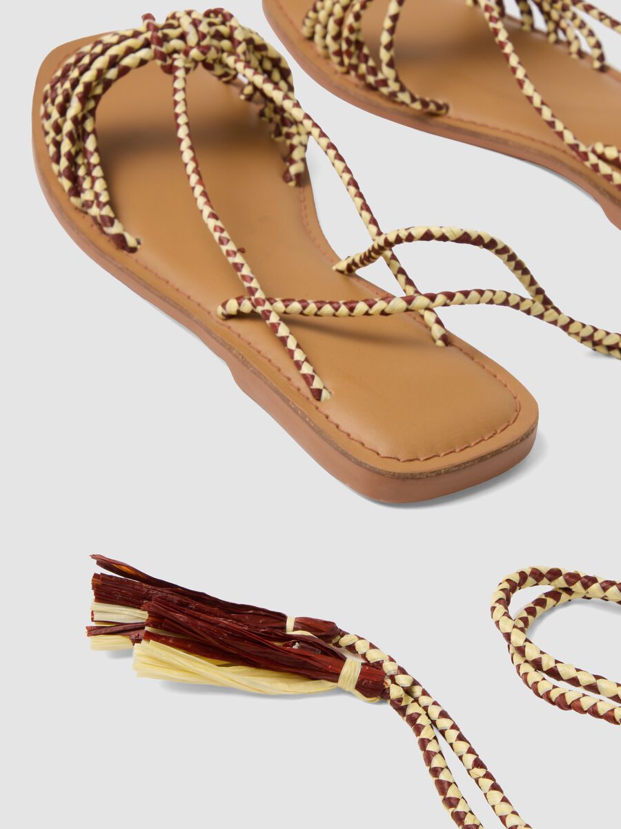 Brown flat sandals with braided tie-up straps_2