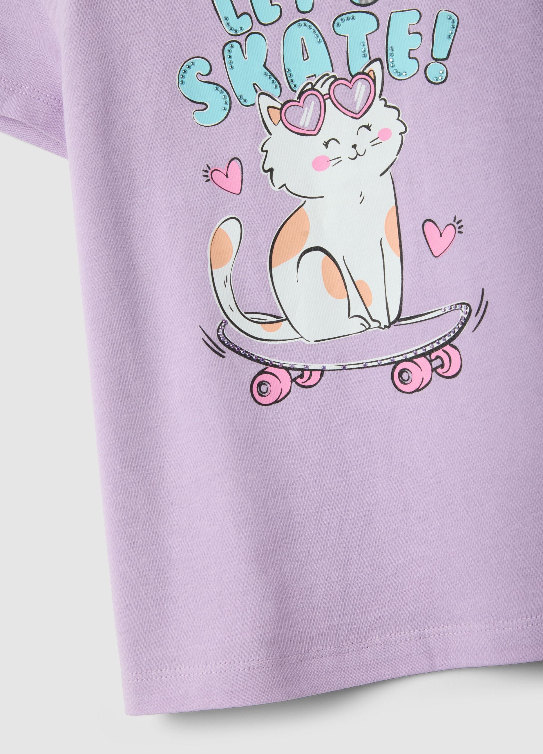 Girls' regular fit pure cotton violet T-shirt with print