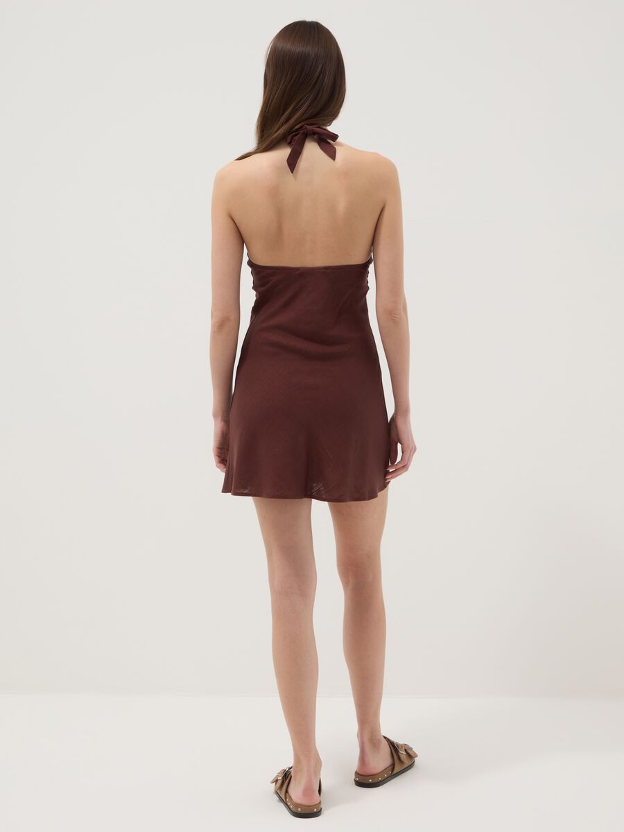 Brown viscose-linen blend mini dress, regular fit_2