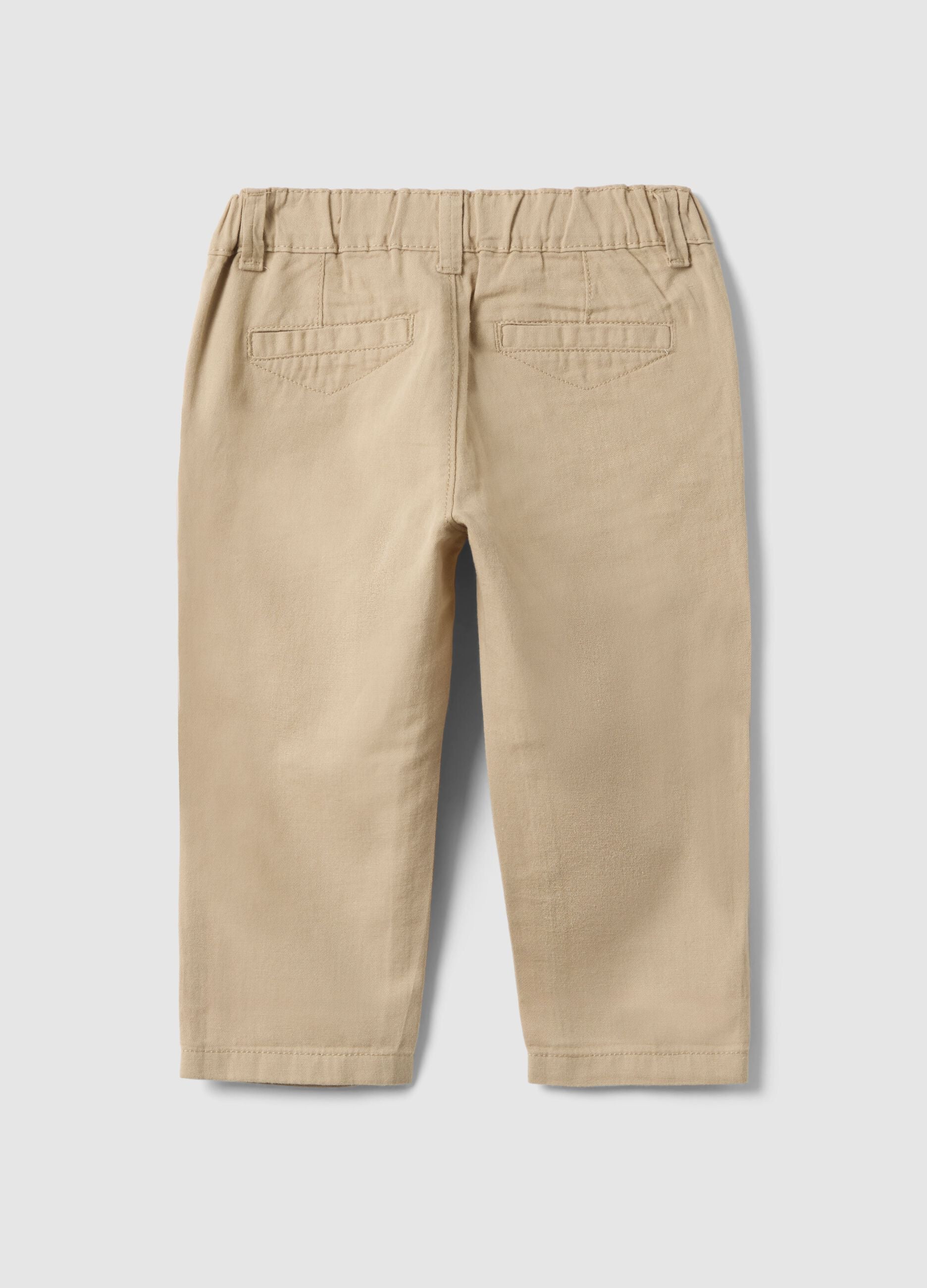 Beige cotton-linen blend chino trousers for boys with regular fit