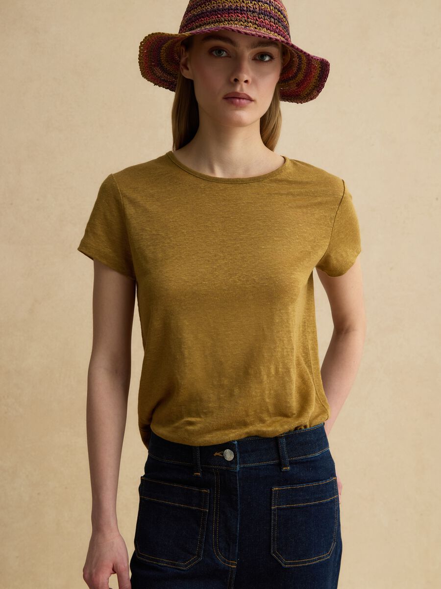 Green pure linen short-sleeve T-shirt, regular fit_1