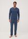 Blue V-neck pyjamas in pure organic cotton_0