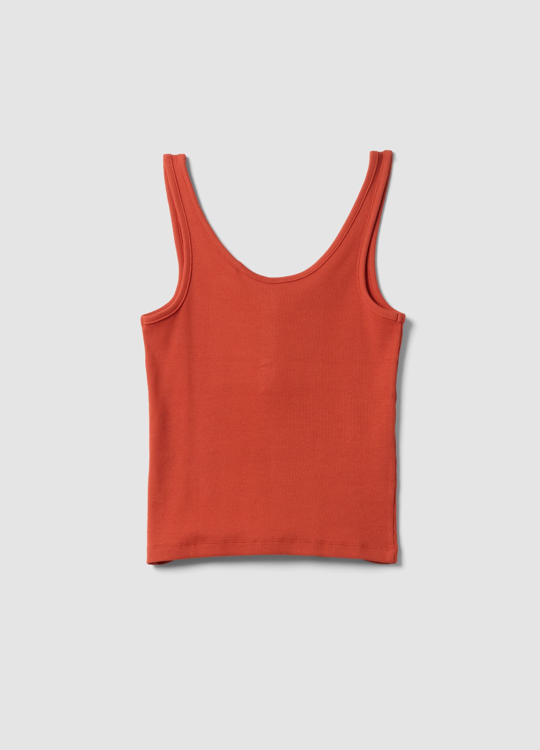 Red stretch cotton buttoned tank top, regular fit