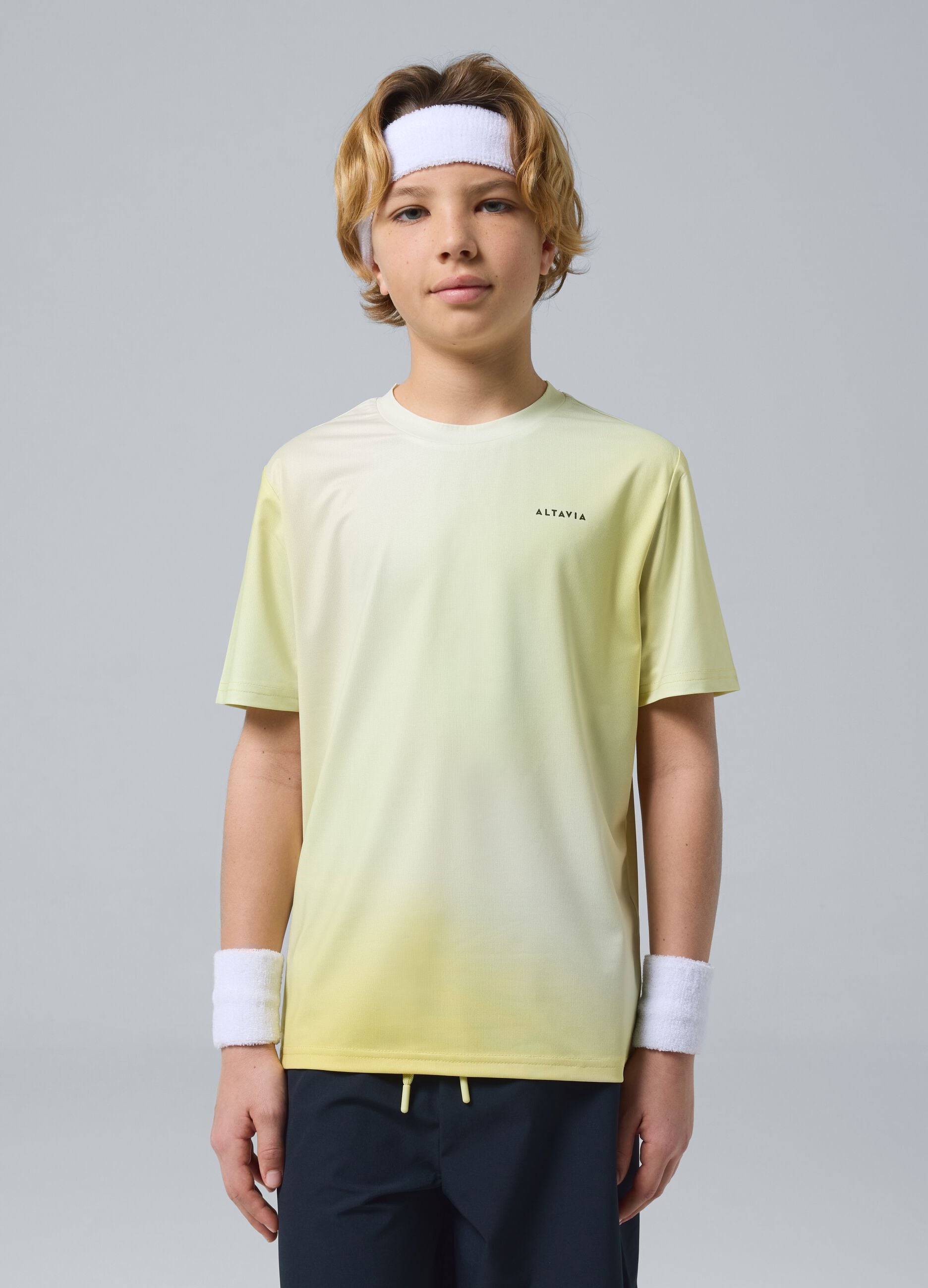 Yellow ALTAVIA COURT sports T-shirt in stretch technical fabric with tie-dye effect for boys