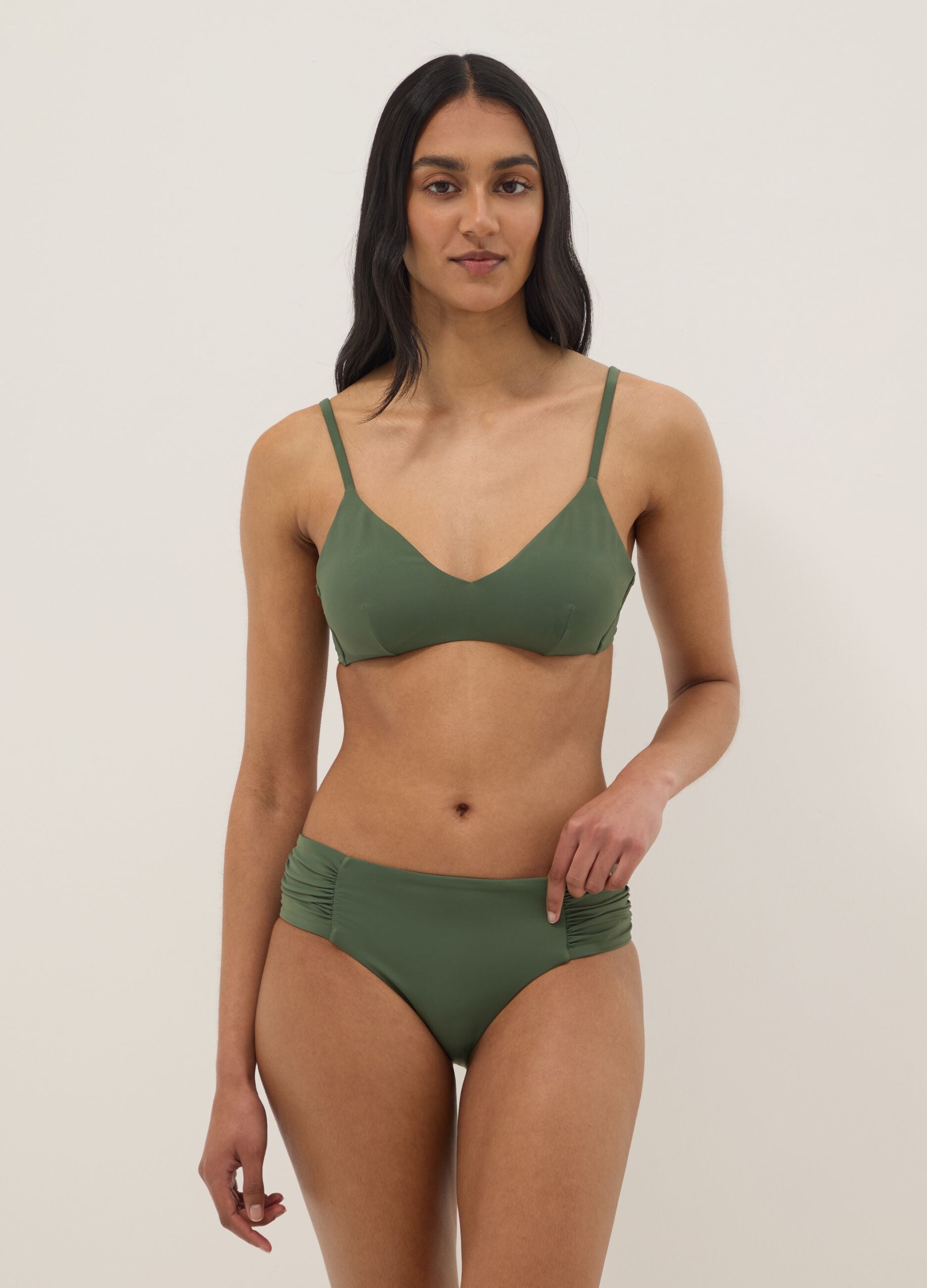 Green triangle bikini top with removable padding