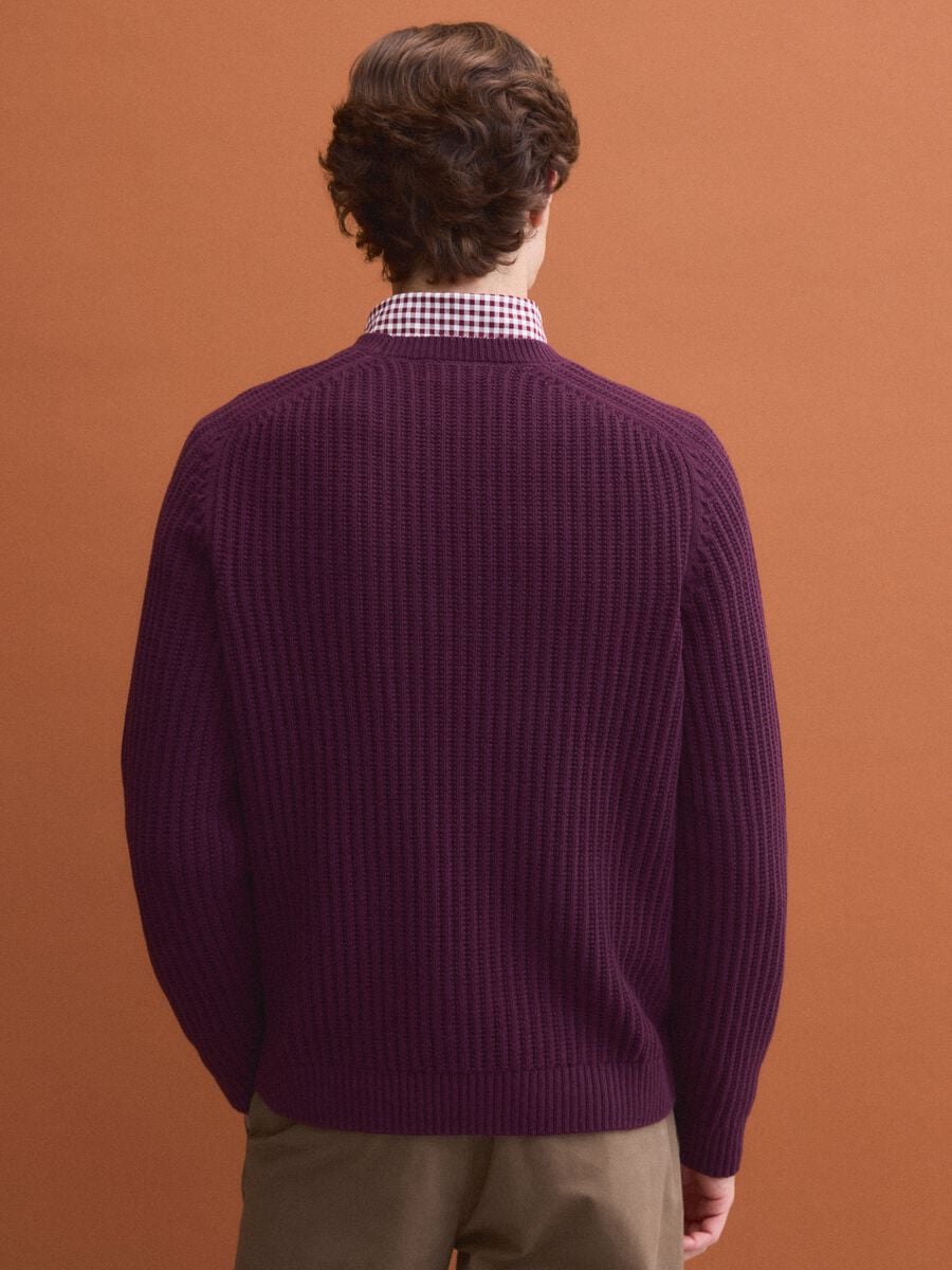 Purple ribbed cotton-blend crew-neck jumper, regular fit_3