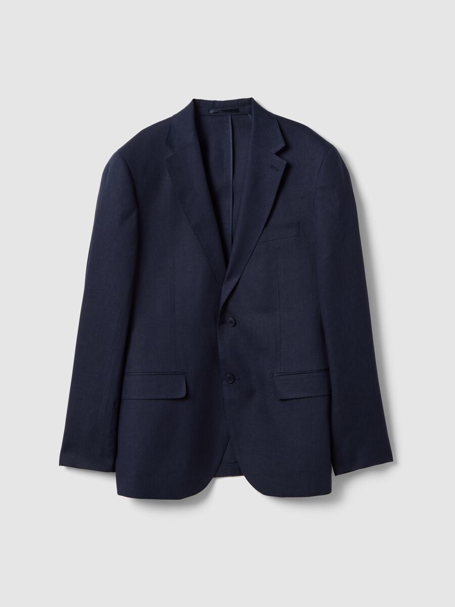 Slim fit pure linen blue blazer_0