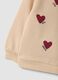 Beige pure cotton crew-neck sweatshirt with heart print for baby girl_3