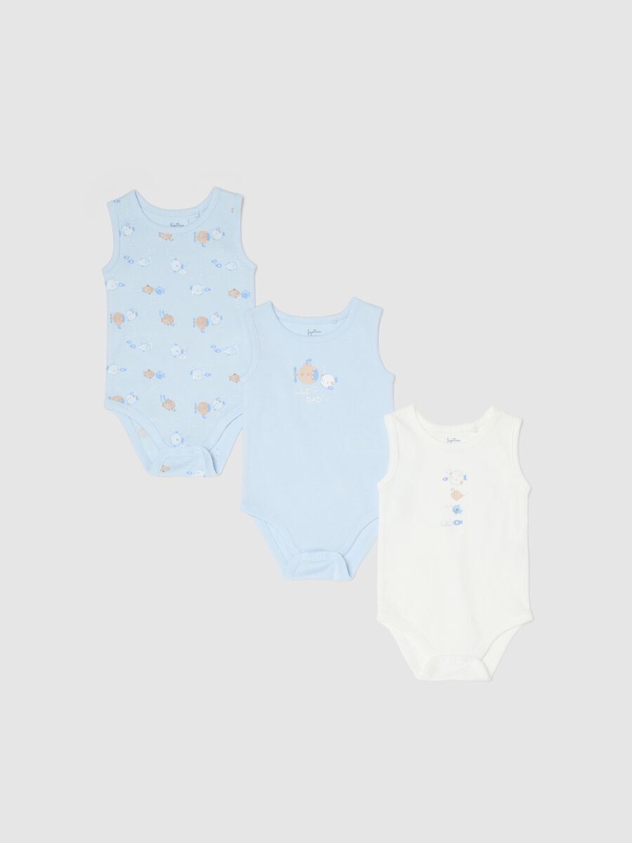 Multicoloured sleeveless pure cotton baby bodysuit pack_0