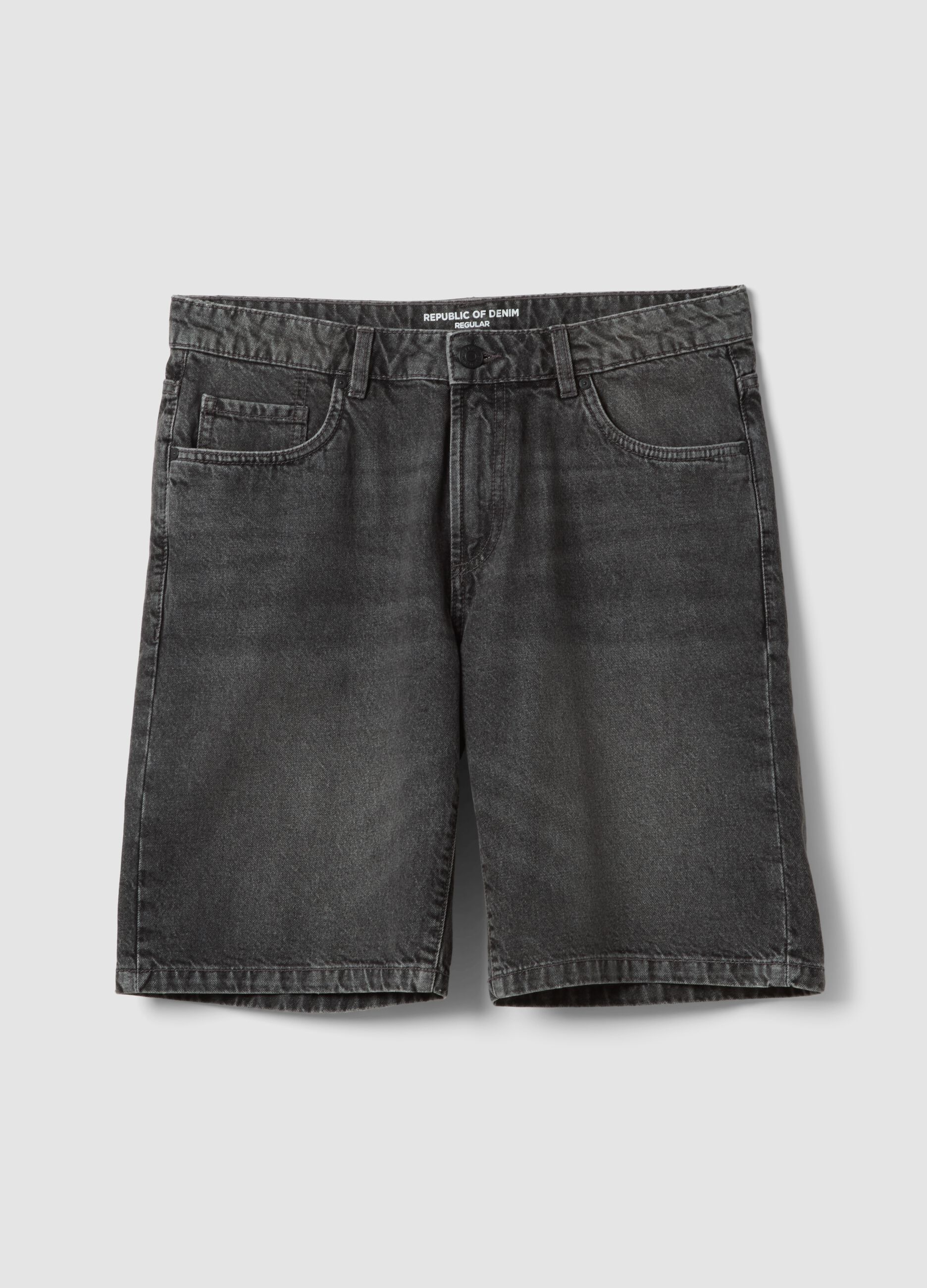 Grey denim Bermuda shorts in pure cotton, regular fit