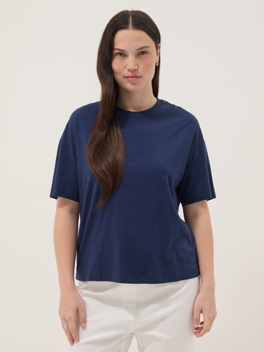 Blue short-sleeved T-shirt in stretch cotton and modal_0