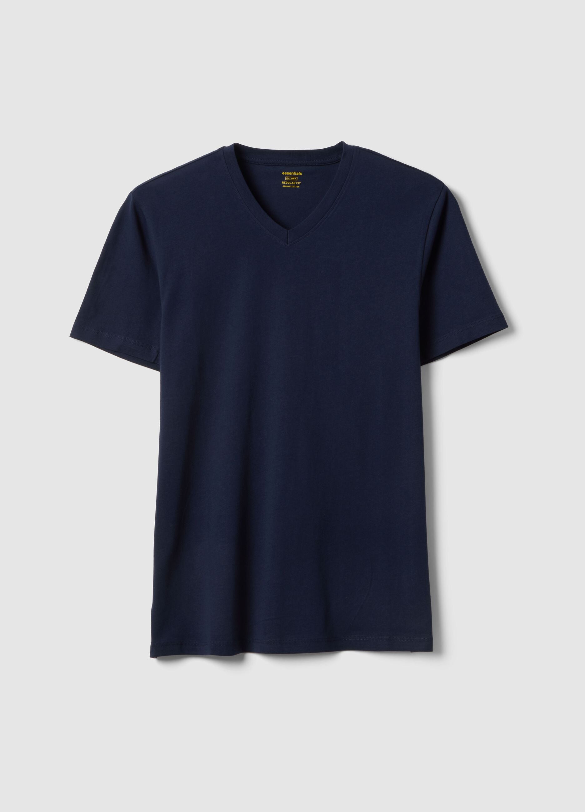 Blue pure cotton regular fit V-neck t-shirt