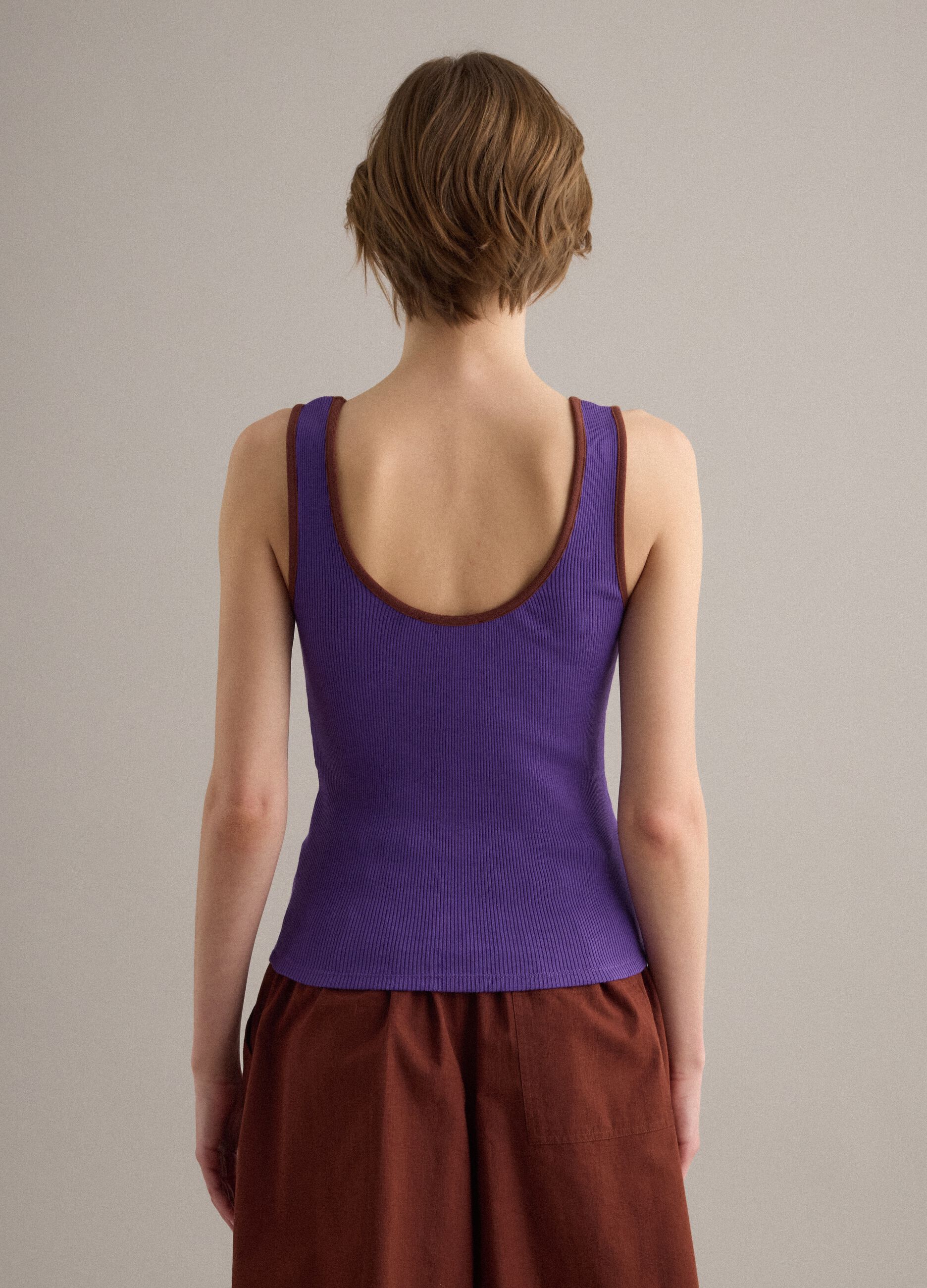 Tank top viola in puro cotone a costine