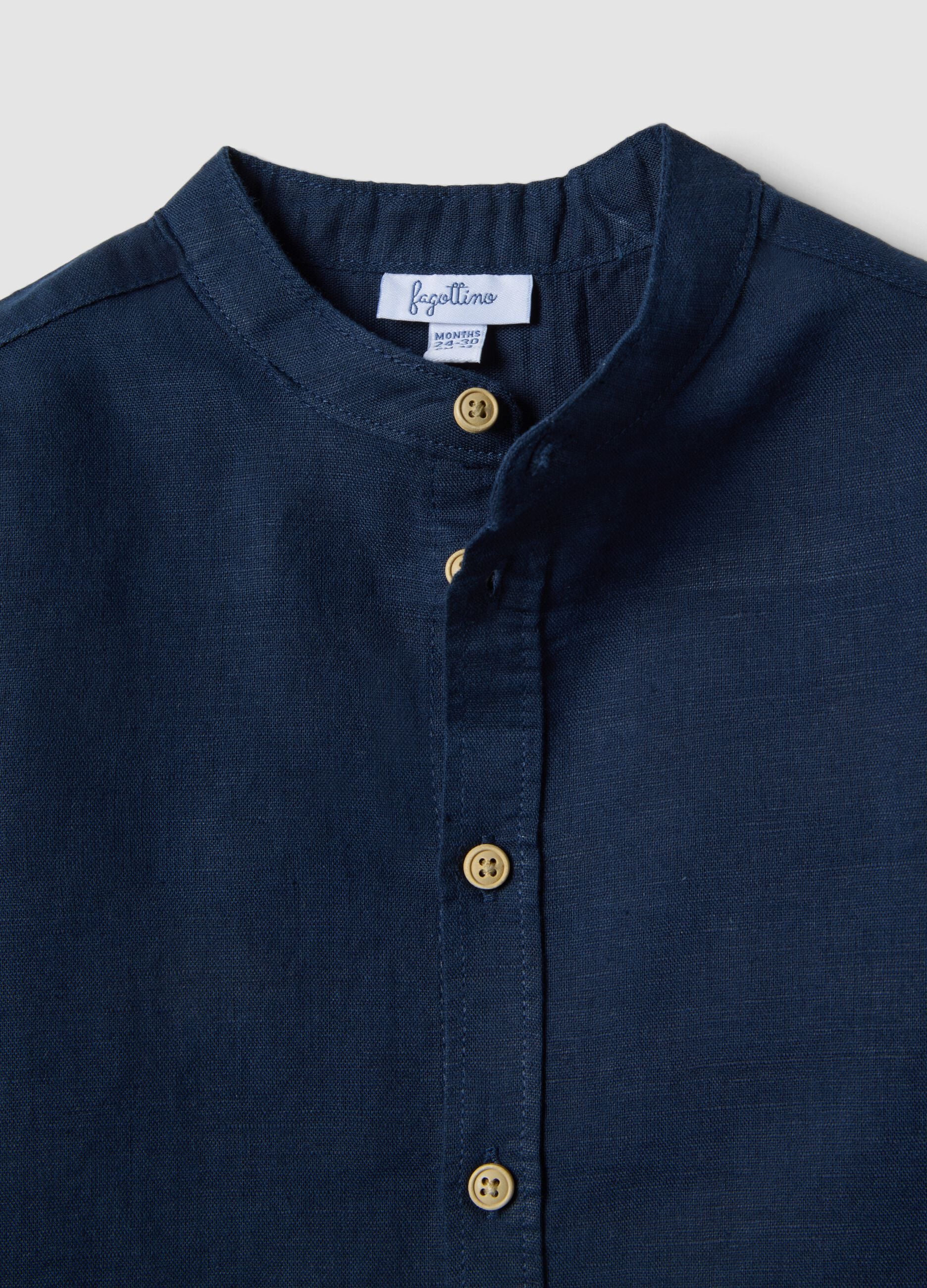 Regular fit blue linen blend long sleeve shirt for boys