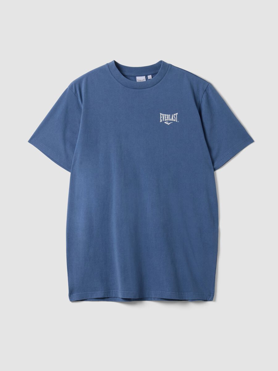 Blue pure cotton short-sleeve logo T-shirt_4