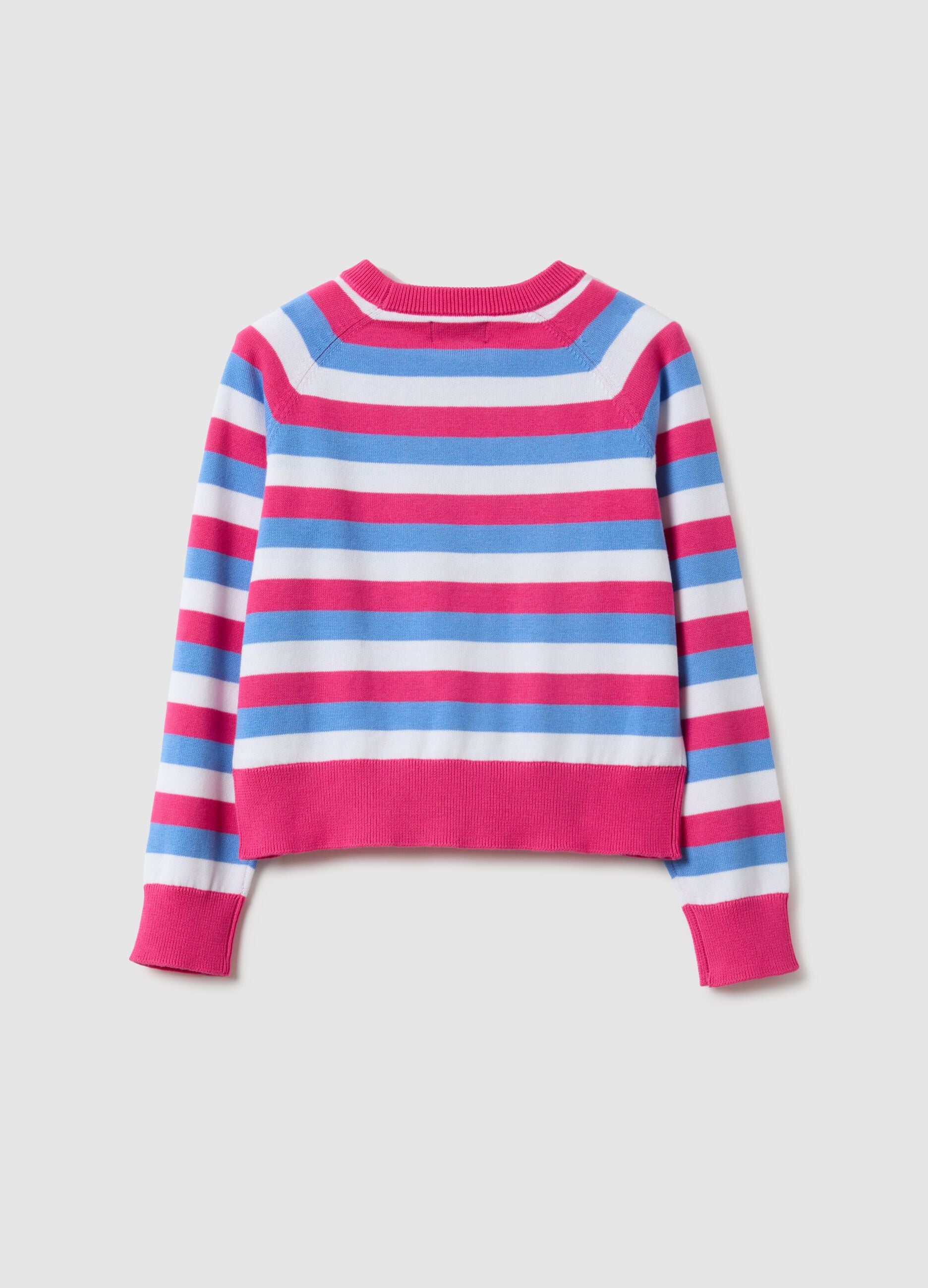 Girls' regular fit multicoloured striped pure cotton pullover