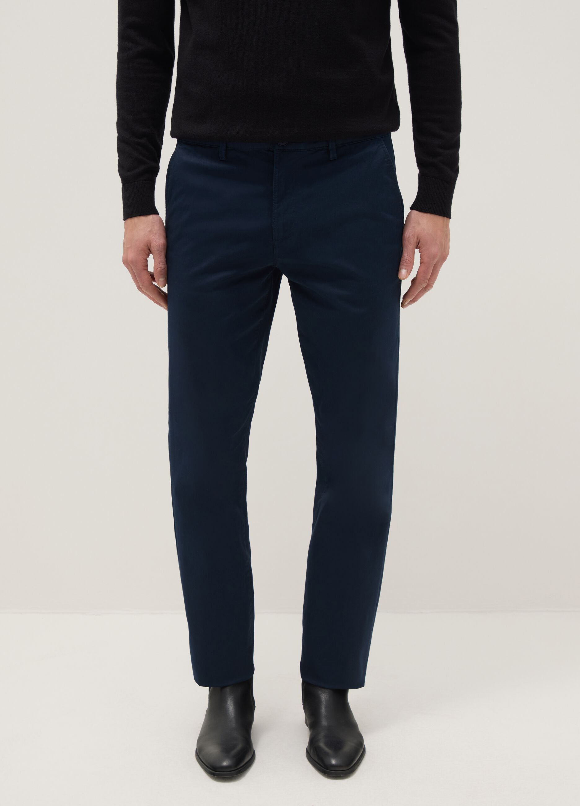 Blue Regular Fit Stretch Cotton Chino Trousers