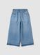 Light Blue Wide-Leg 100% Cotton Jeans with Elasticated Waistband for Girls_0