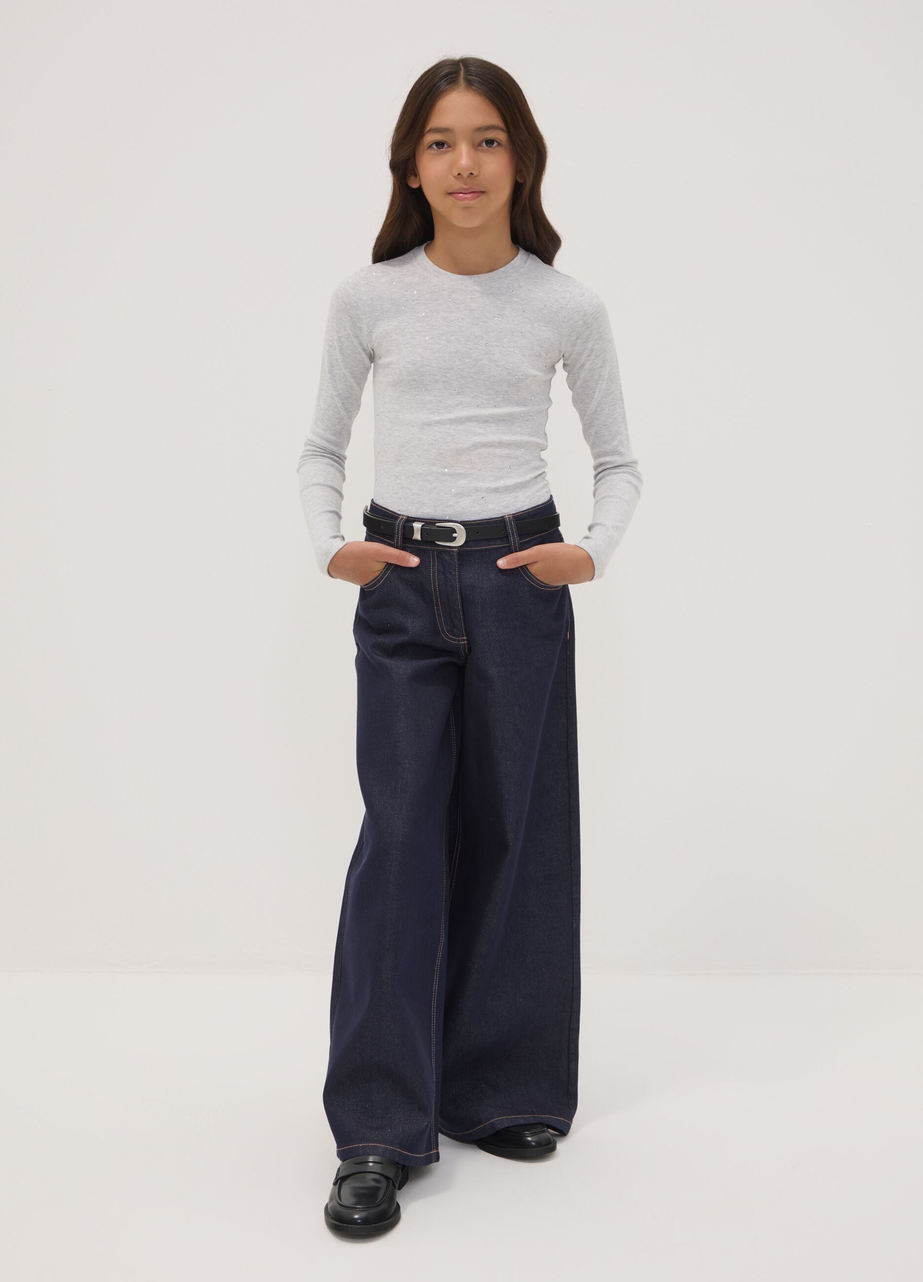 Blue wide-leg jeans in a cotton and lyocell blend