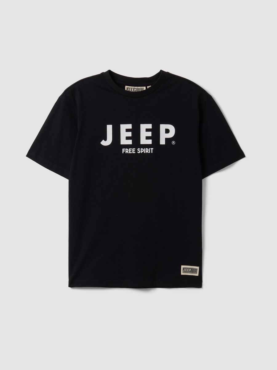 T-shirt nera in puro cotone a maniche corte con scritta Jeep_3