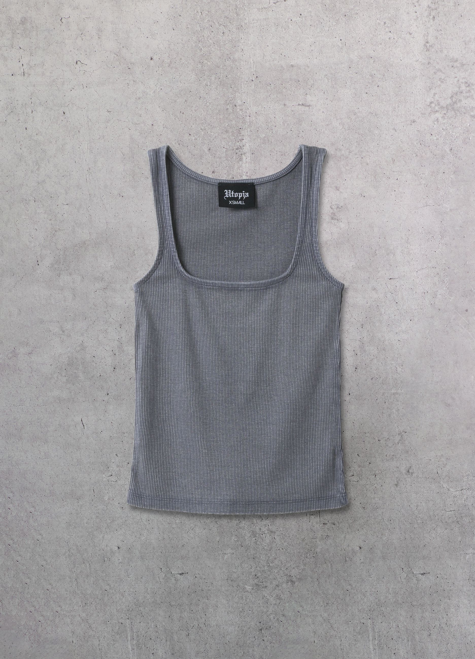 Vintage Grey Square-Neck Tank Top