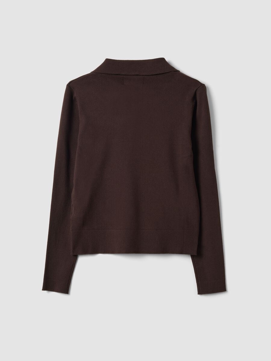Brown viscose-blend polo-collar jumper, regular fit_6
