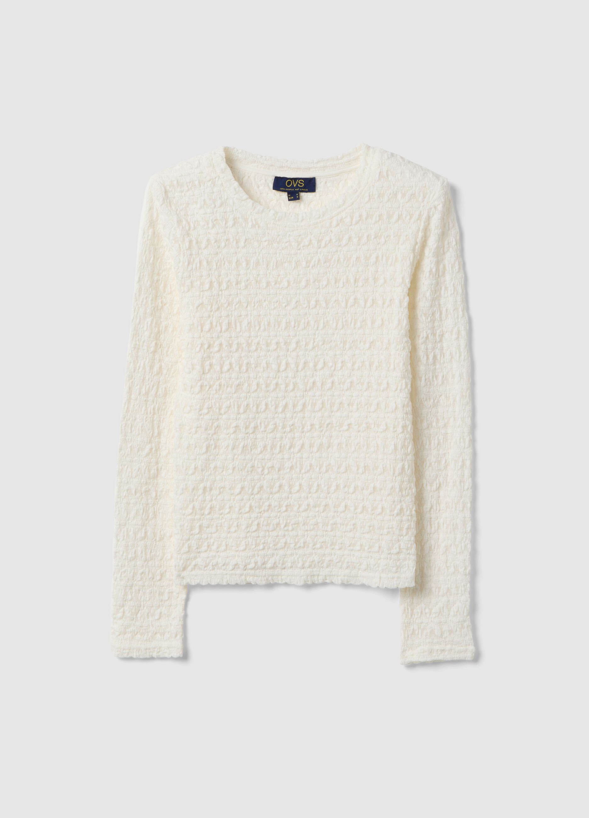 White cotton viscose blend knitted sweater with regular fit