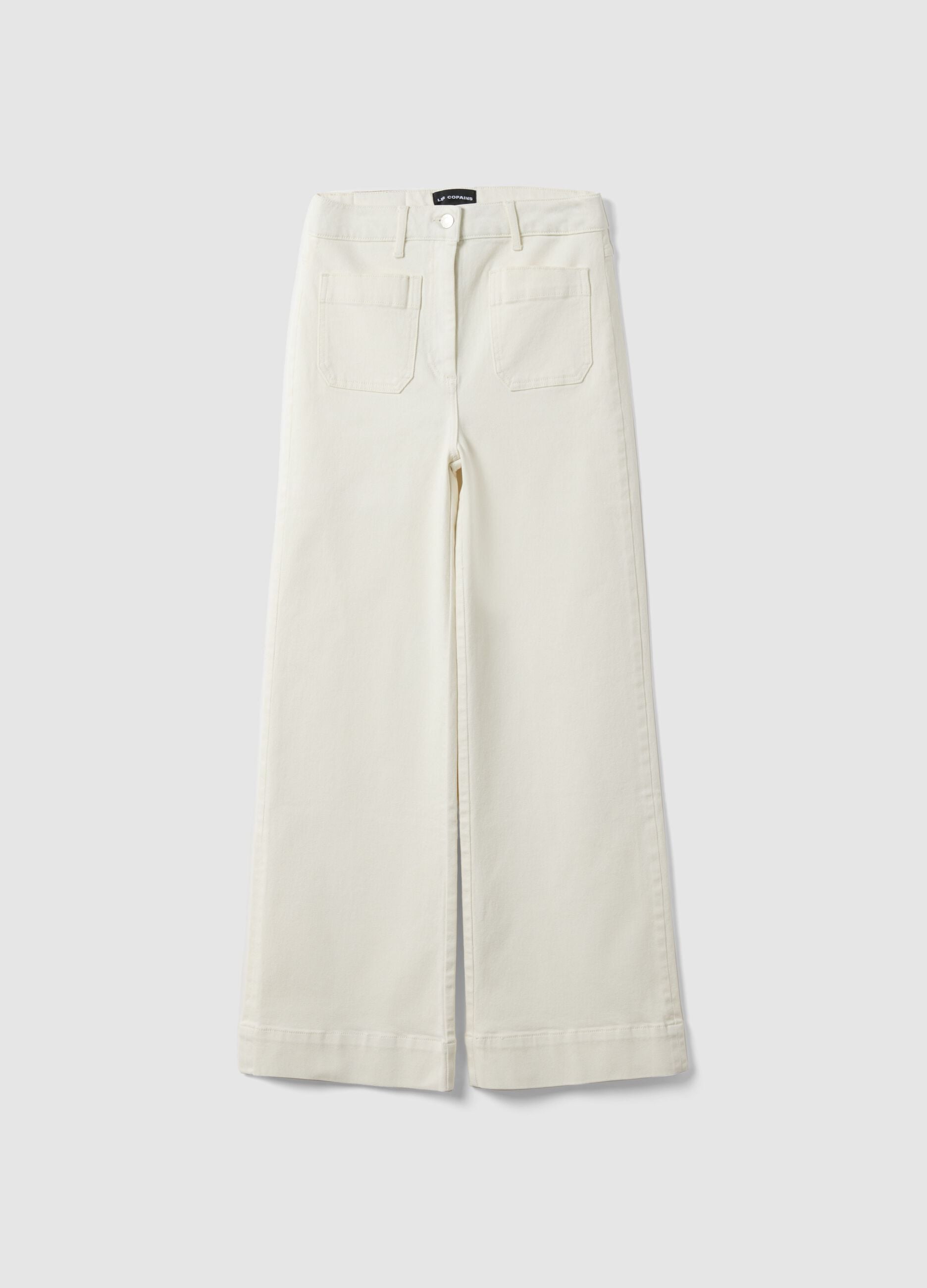White stretch cotton regular fit trousers